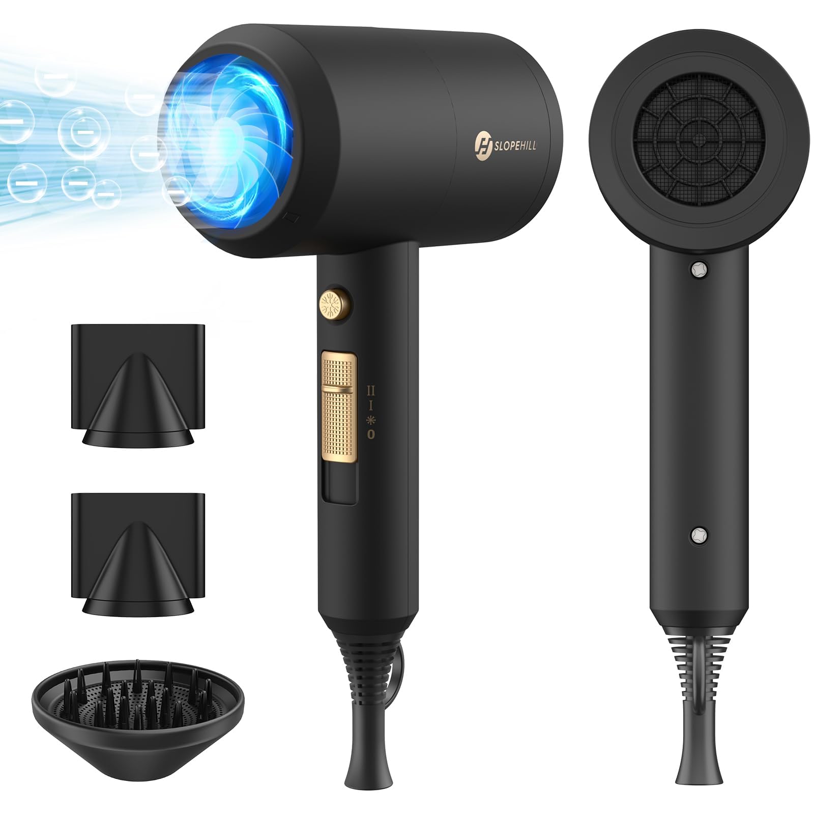 Slopehill professional ionic hair dryer with concentrator nozzle for precise styling and fast drying.