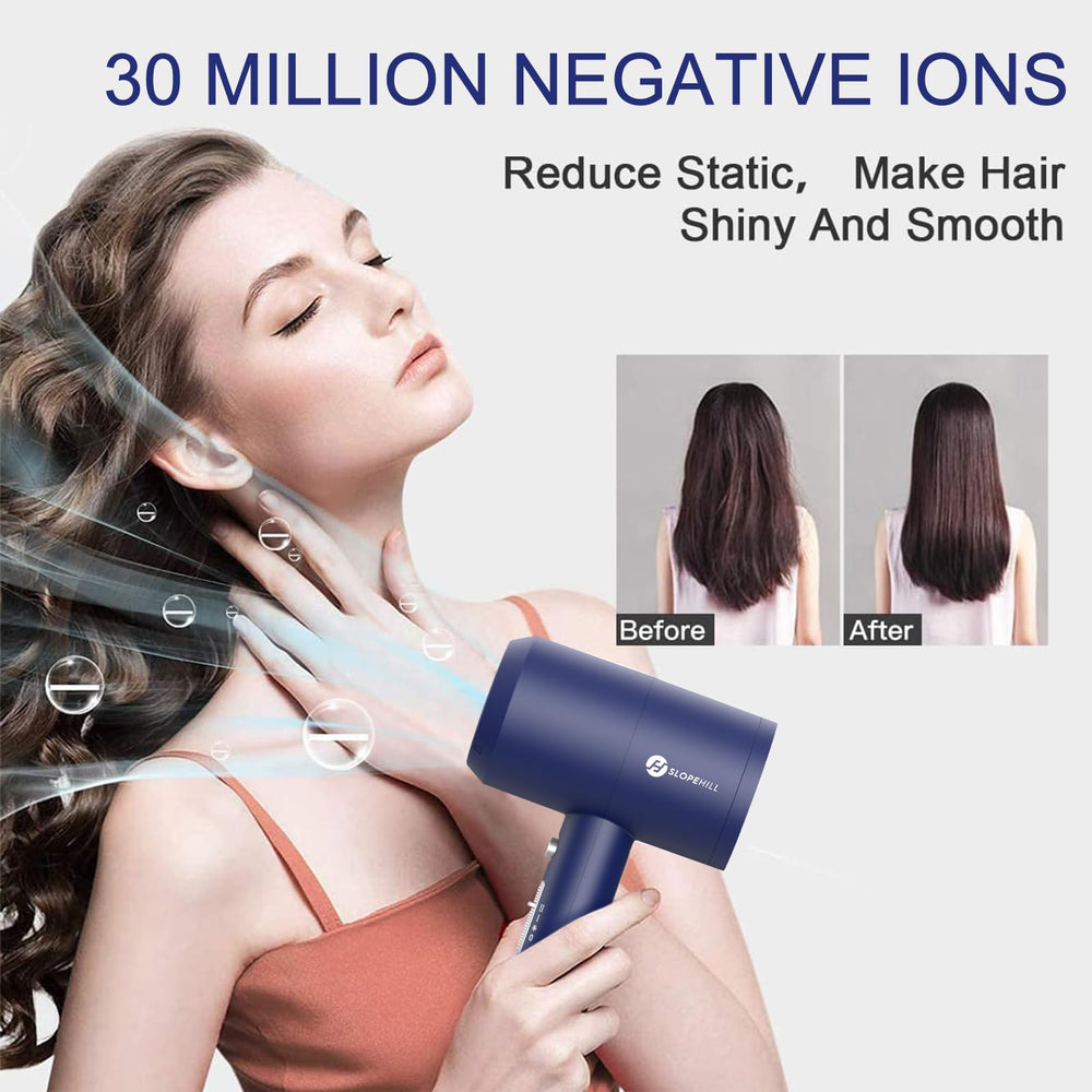 Slopehill prussian blue hair dryer front view highlighting sleek design and portability.