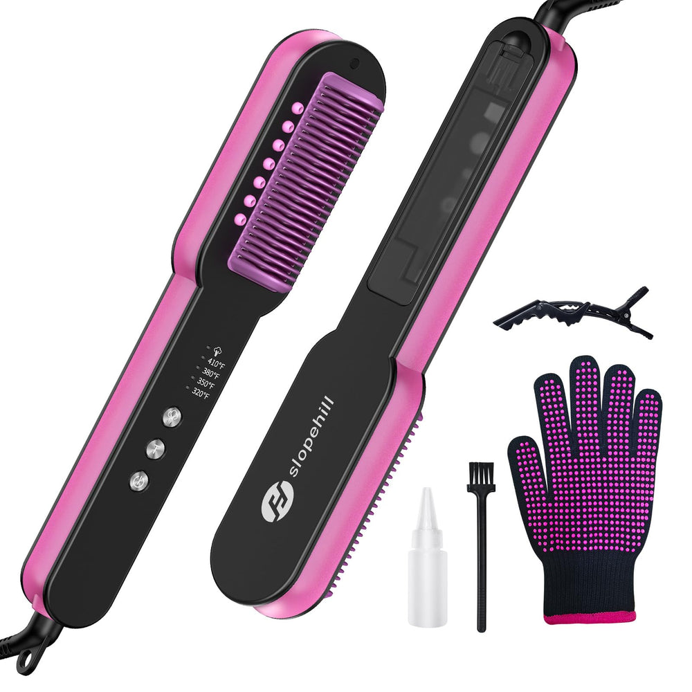 Slopehill Steam Hair Straightener Brush front view for quick, portable styling.