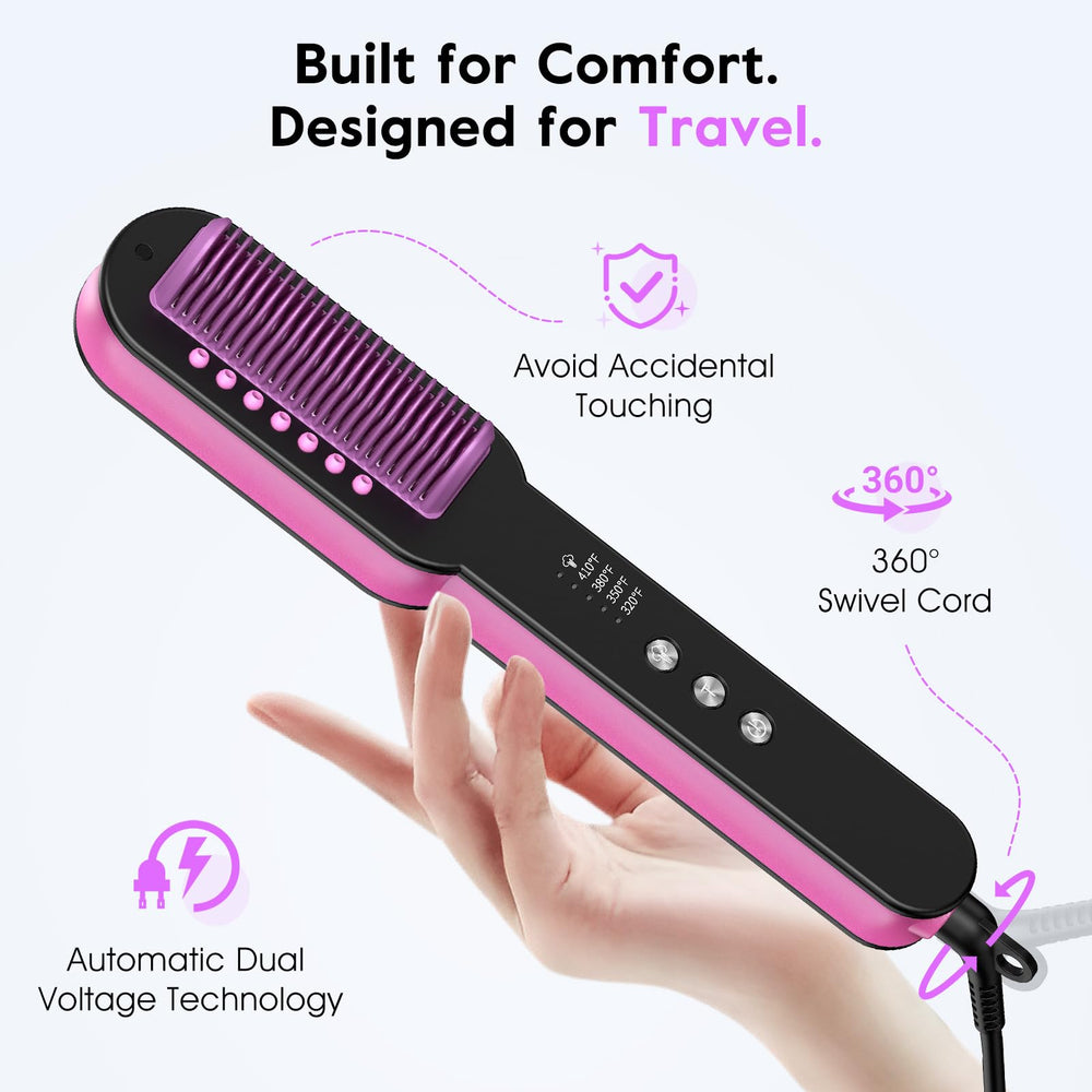 Slopehill Steam Hair Straightener Brush swivel cord enables easy maneuvering.