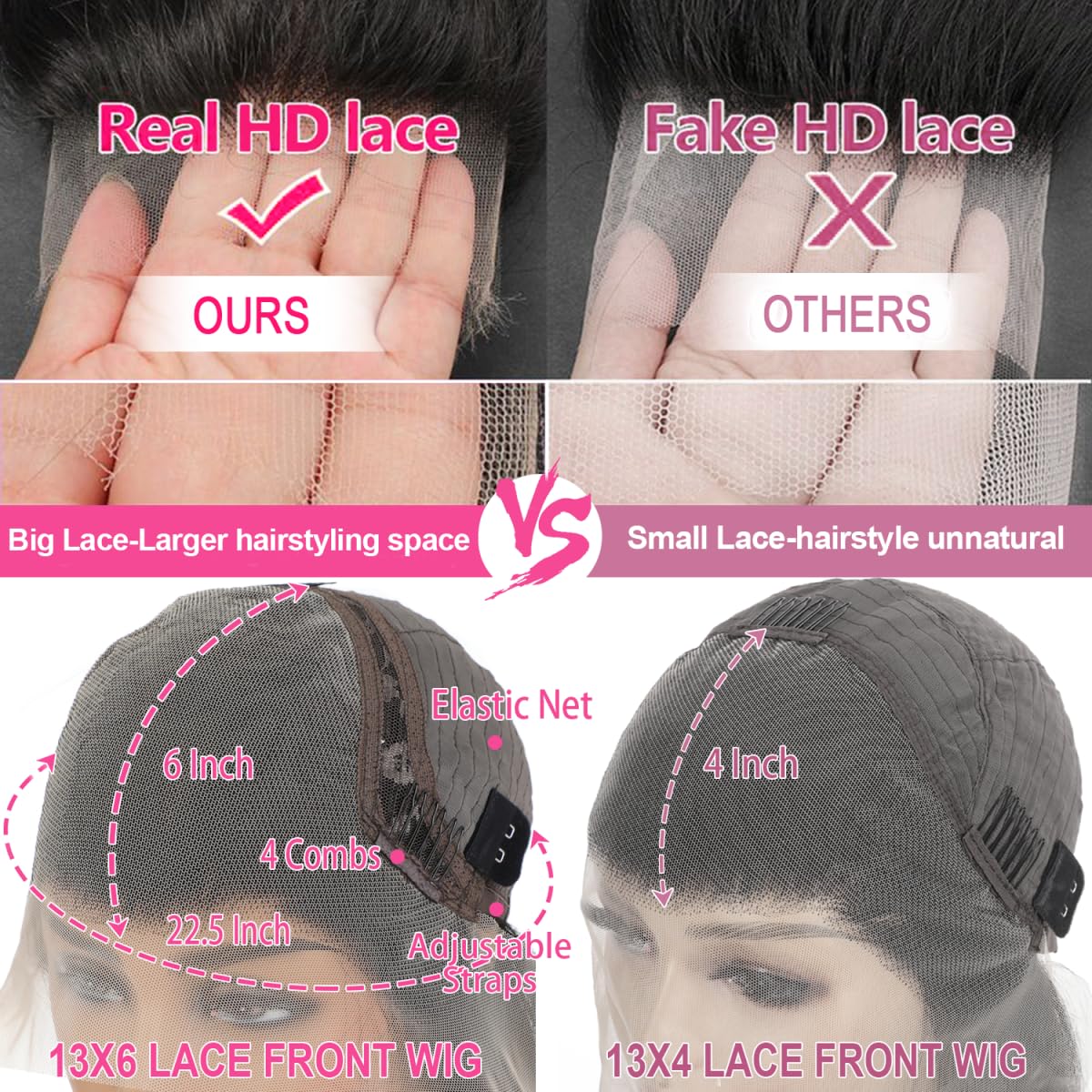 Smabuity wig cap with adjustable straps and four combs for secure wear.