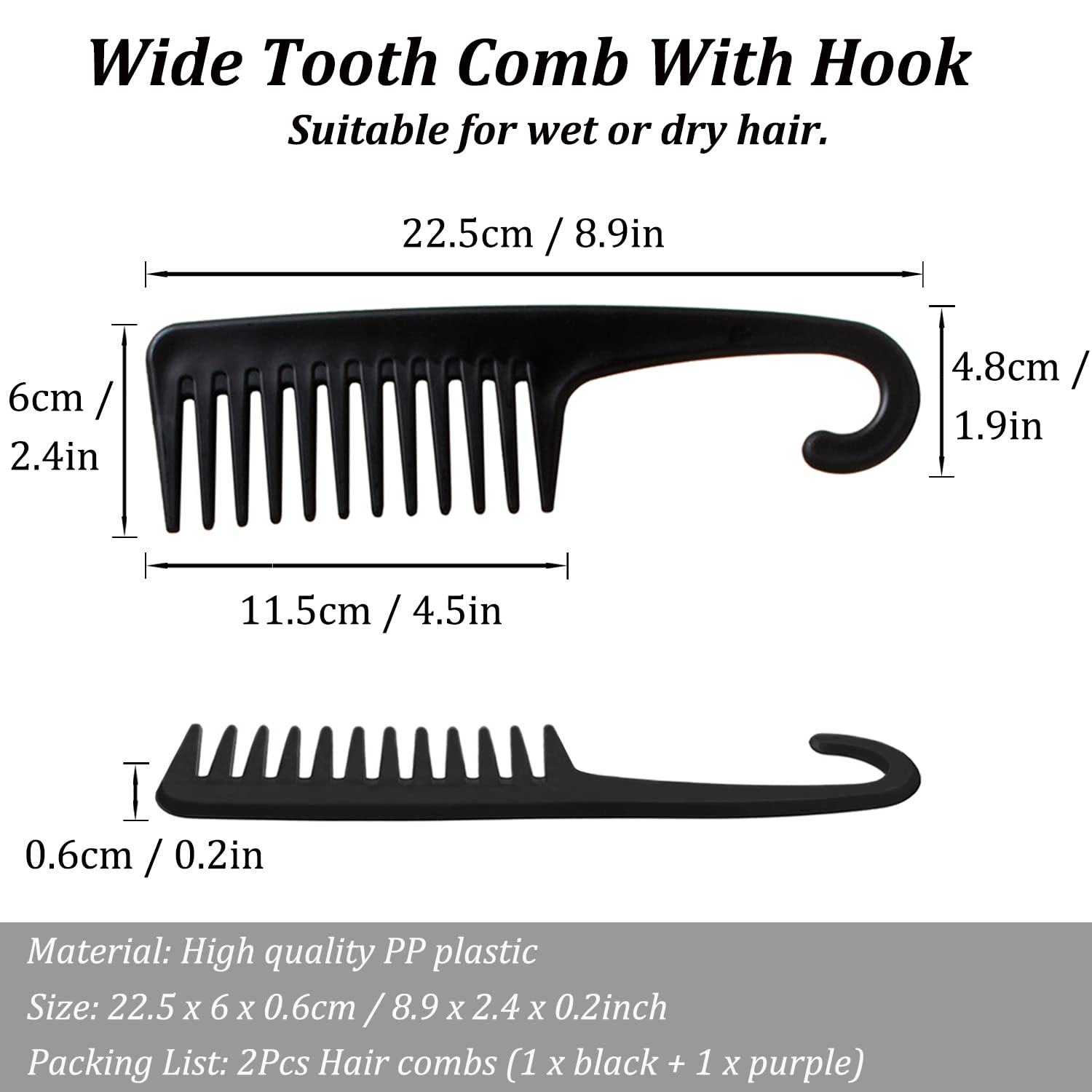 SmaringWing large wide-tooth comb in purple with hook for easy storage
