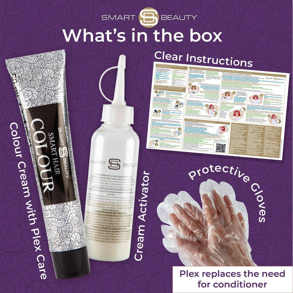 Smart Beauty amethyst purple shade on hair sample suggests rich, long-lasting color potential