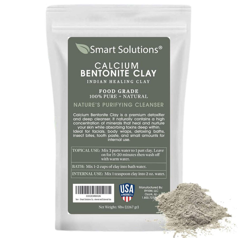SMART SOLUTIONS Calcium Bentonite Clay powder close-up, premium detoxifying clay for DIY masks.