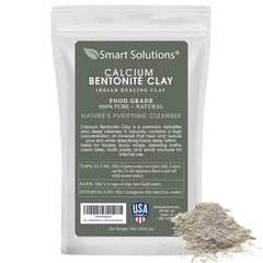 SMART SOLUTIONS Calcium Bentonite Clay powder close-up, premium detoxifying clay for DIY masks.