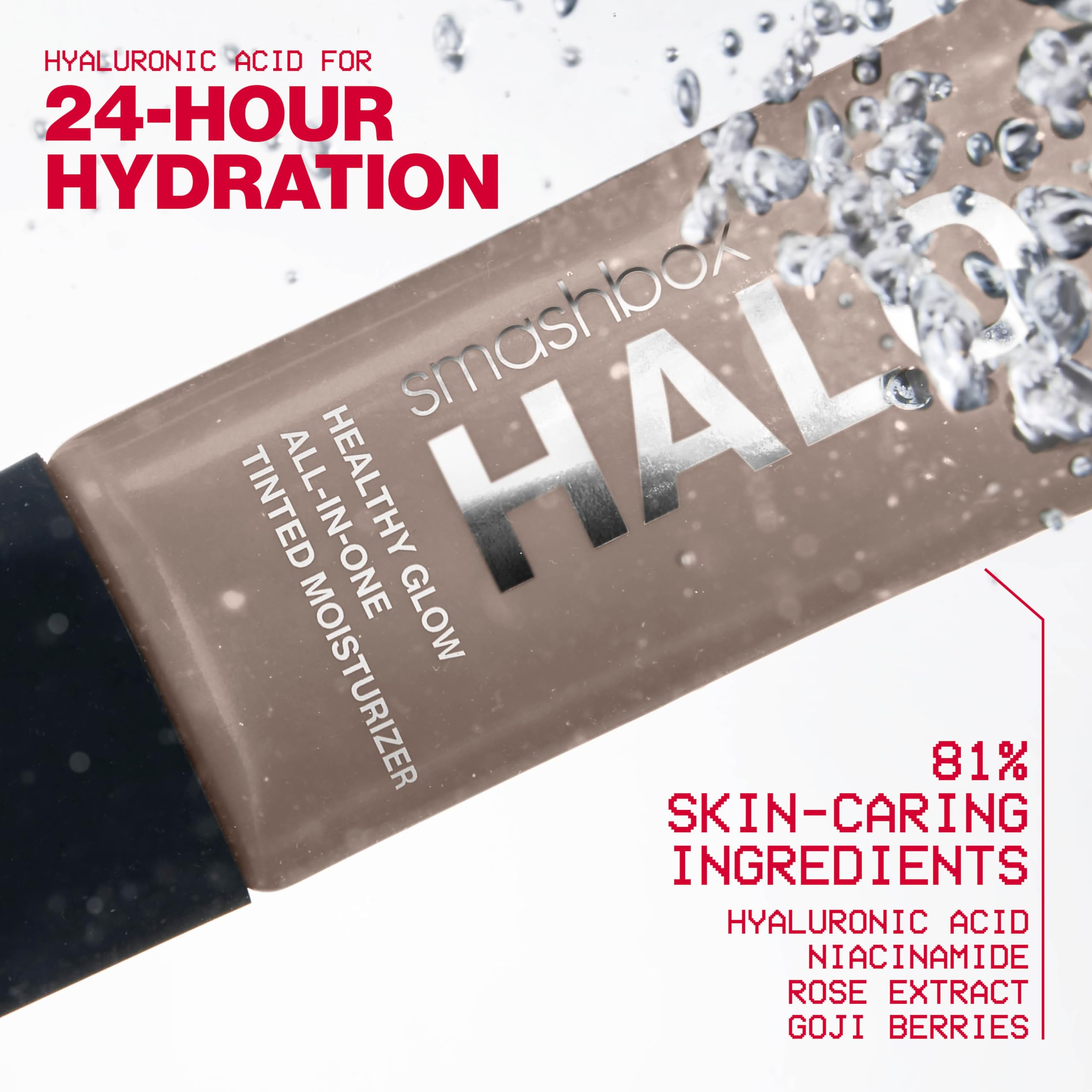 Swatches of Smashbox Halo Healthy Glow showing buildable color and radiant finish