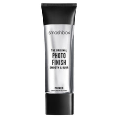 Smashbox Original Photo Finish primer bottle closeup; smooth base preps skin for makeup.