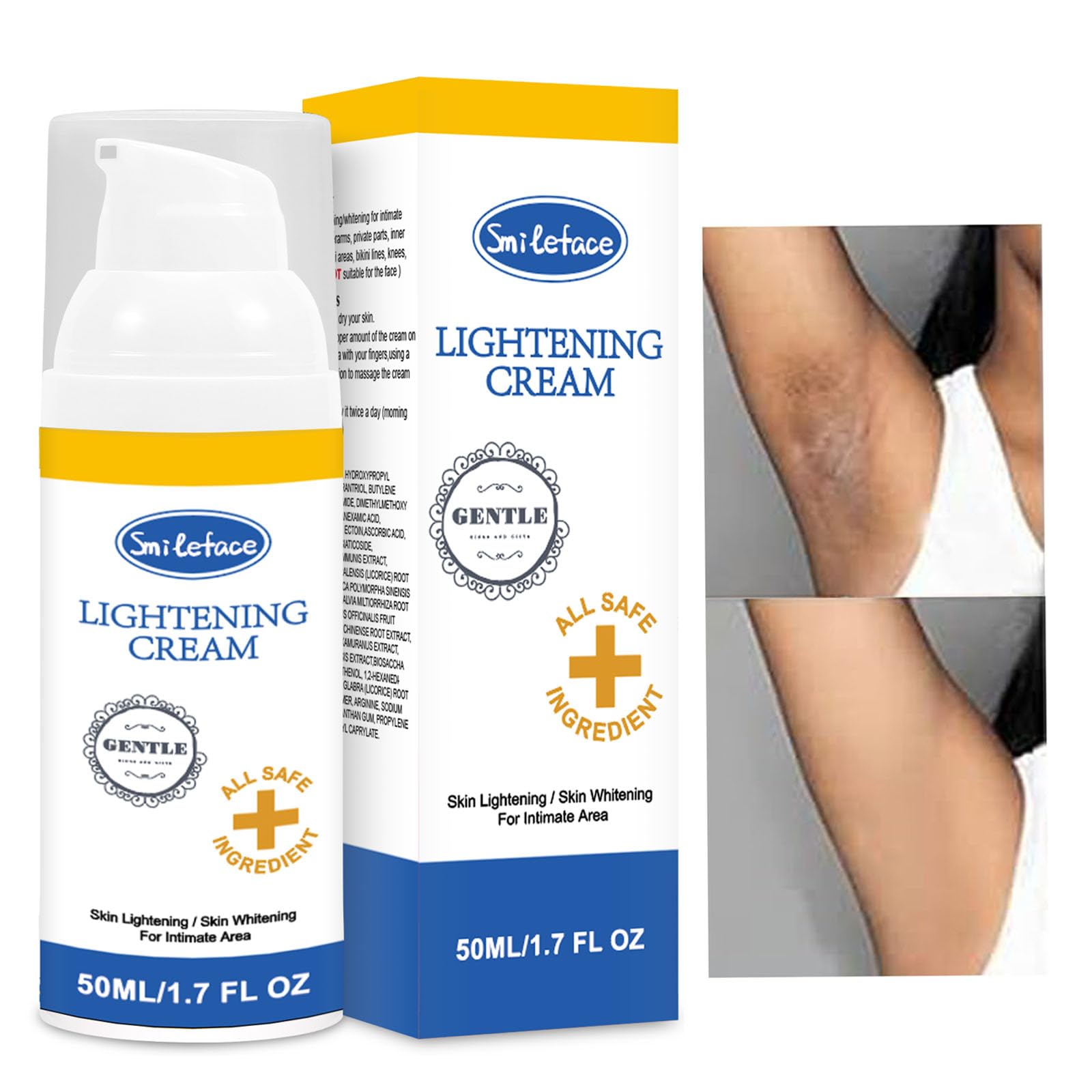 SmileFace crema aclaradora para áreas íntimas, suave y adecuada para uso diario.