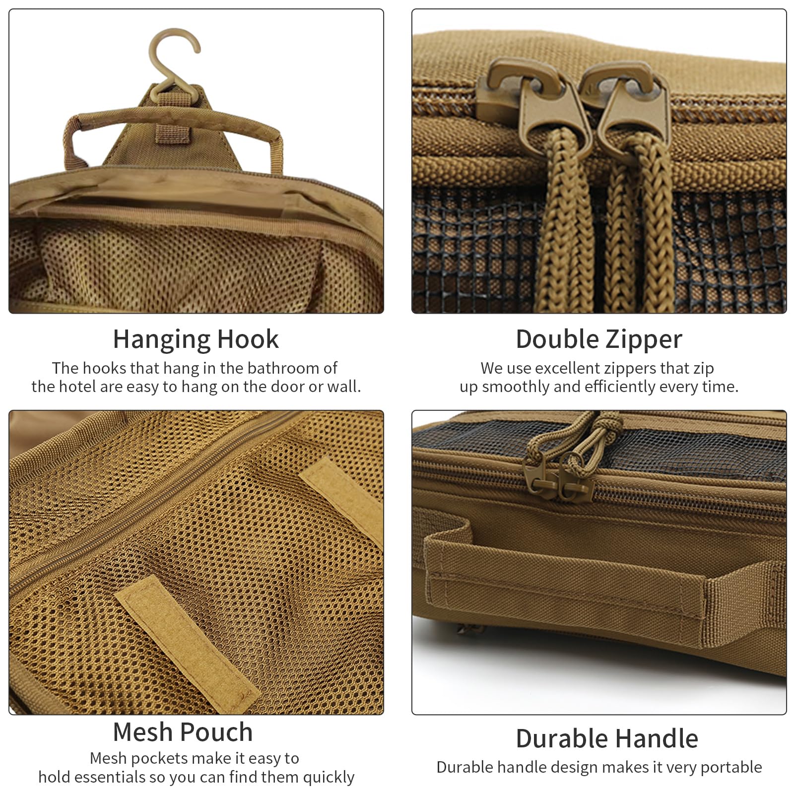 SMONT Toiletry Bag reinforced double-stitched zippers withstand heavy use.