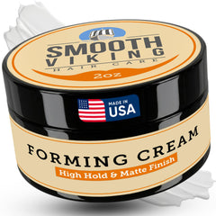 Smooth Viking Forming Cream, botella 2oz, ofrece fijación duradera para cabello masculino.
