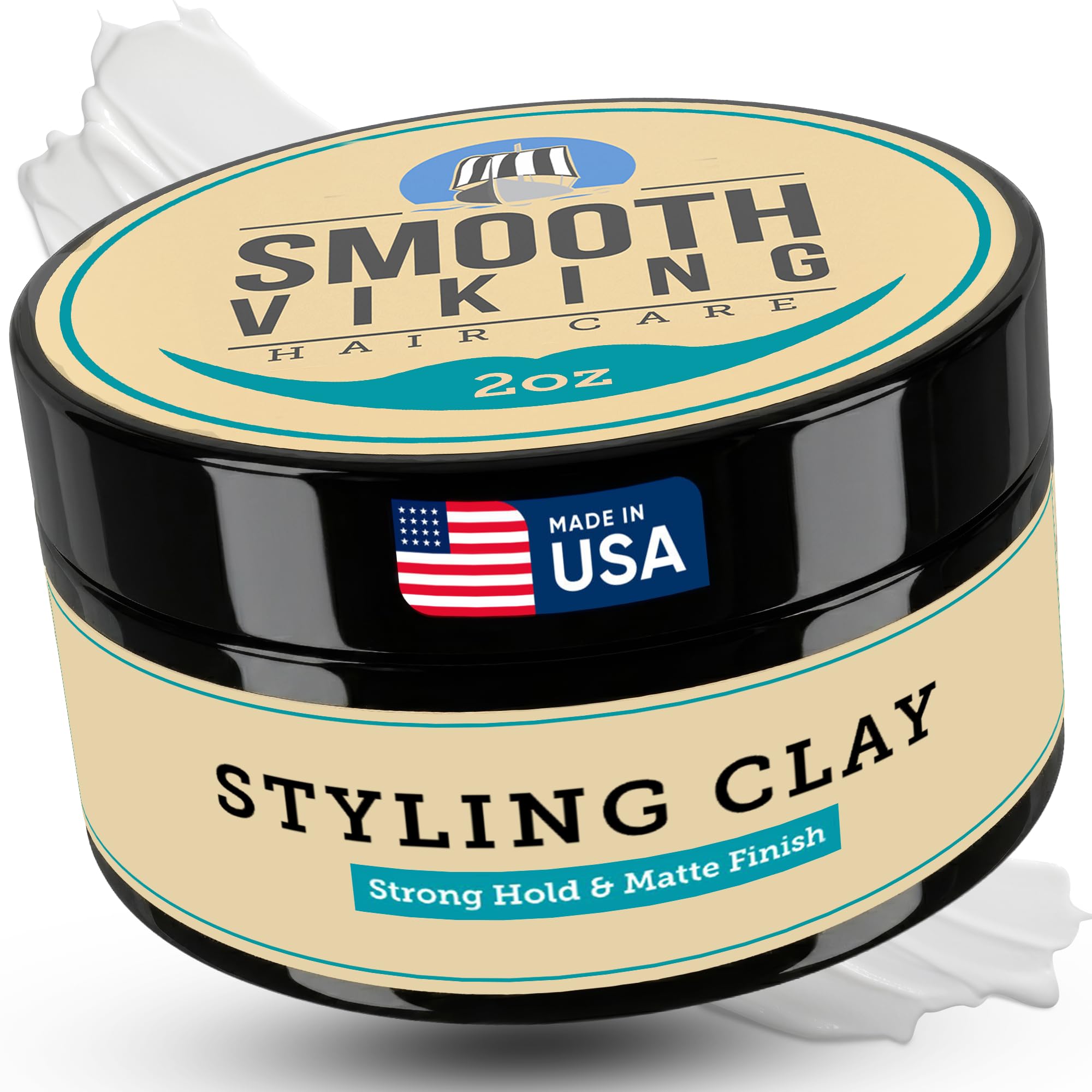 Smooth Viking Hair Clay, empaque compacto, ideal para viaje y transporte.