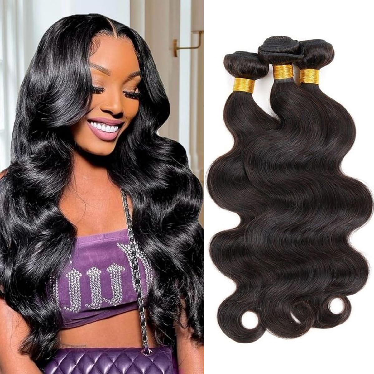 Smoothair Body Wave Bundles front view showing natural shine and density