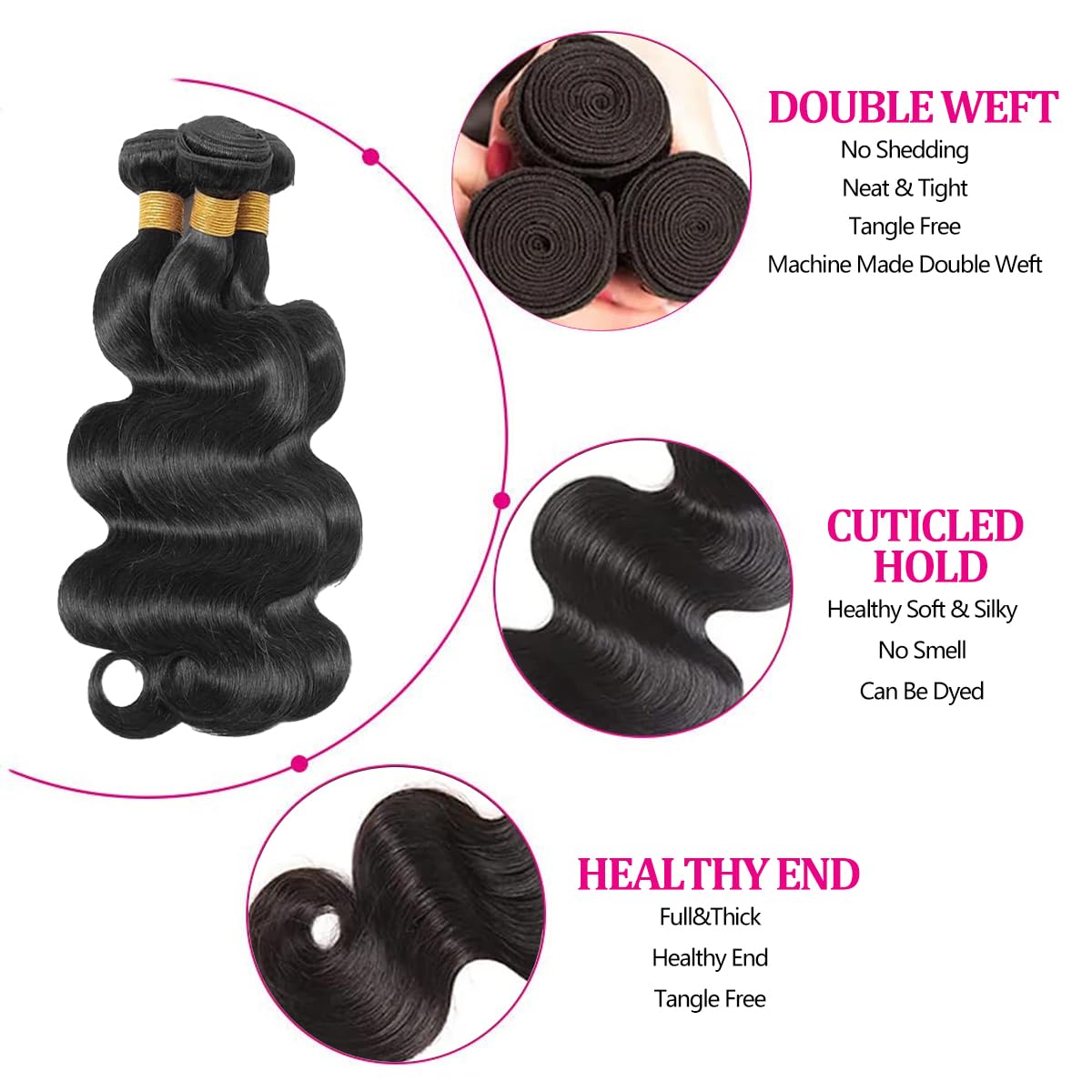 Smoothair Body Wave Bundles weft detail with durable double machine weft
