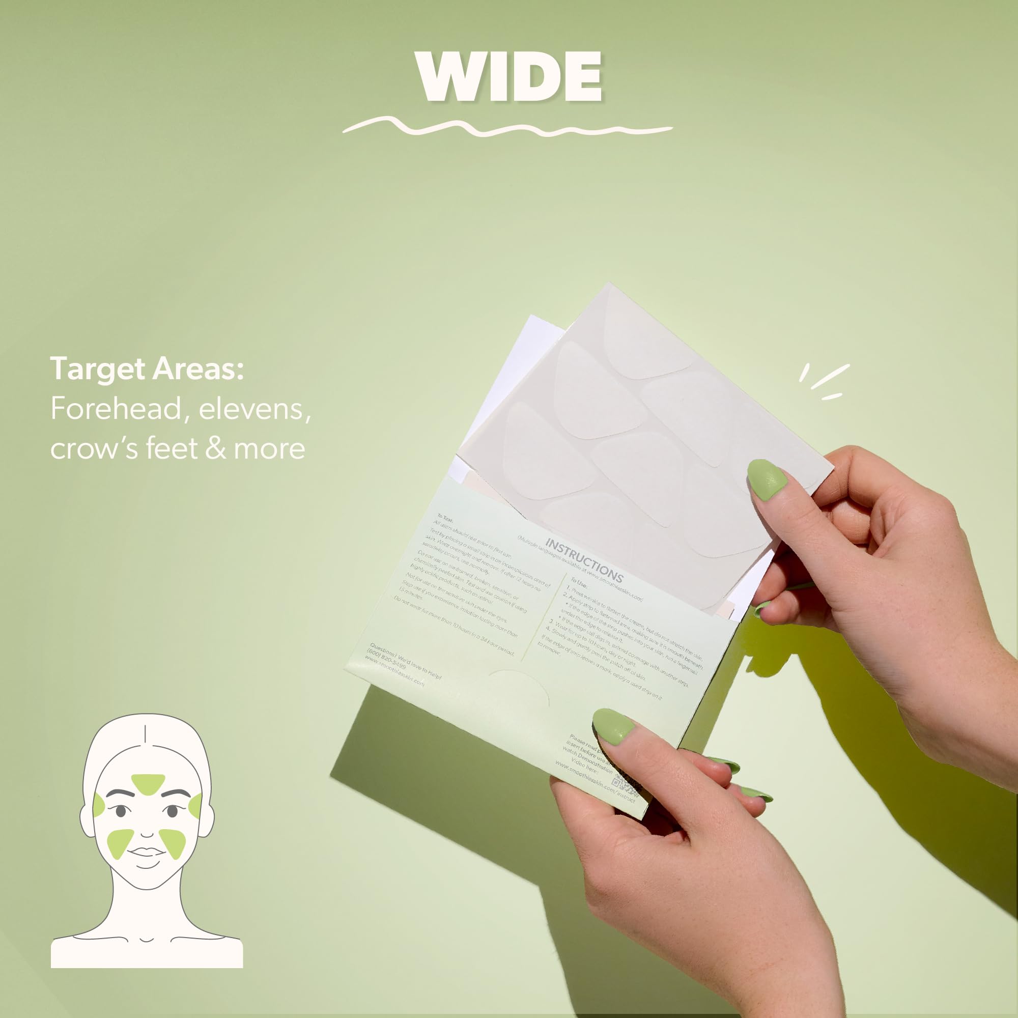 Smoothies wide wrinkle patches adhesive on skin showing secure overnight wear