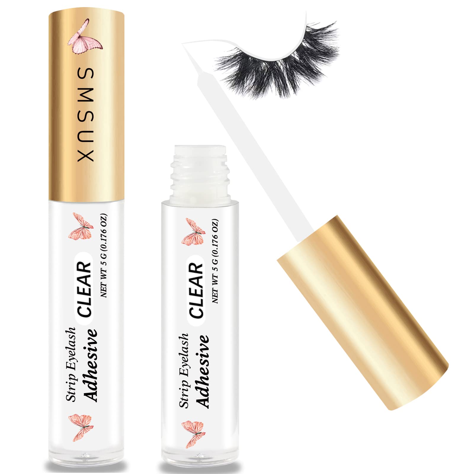 SMSUX clear eyelash glue bottle offers reliable hold for sensitive eyes.