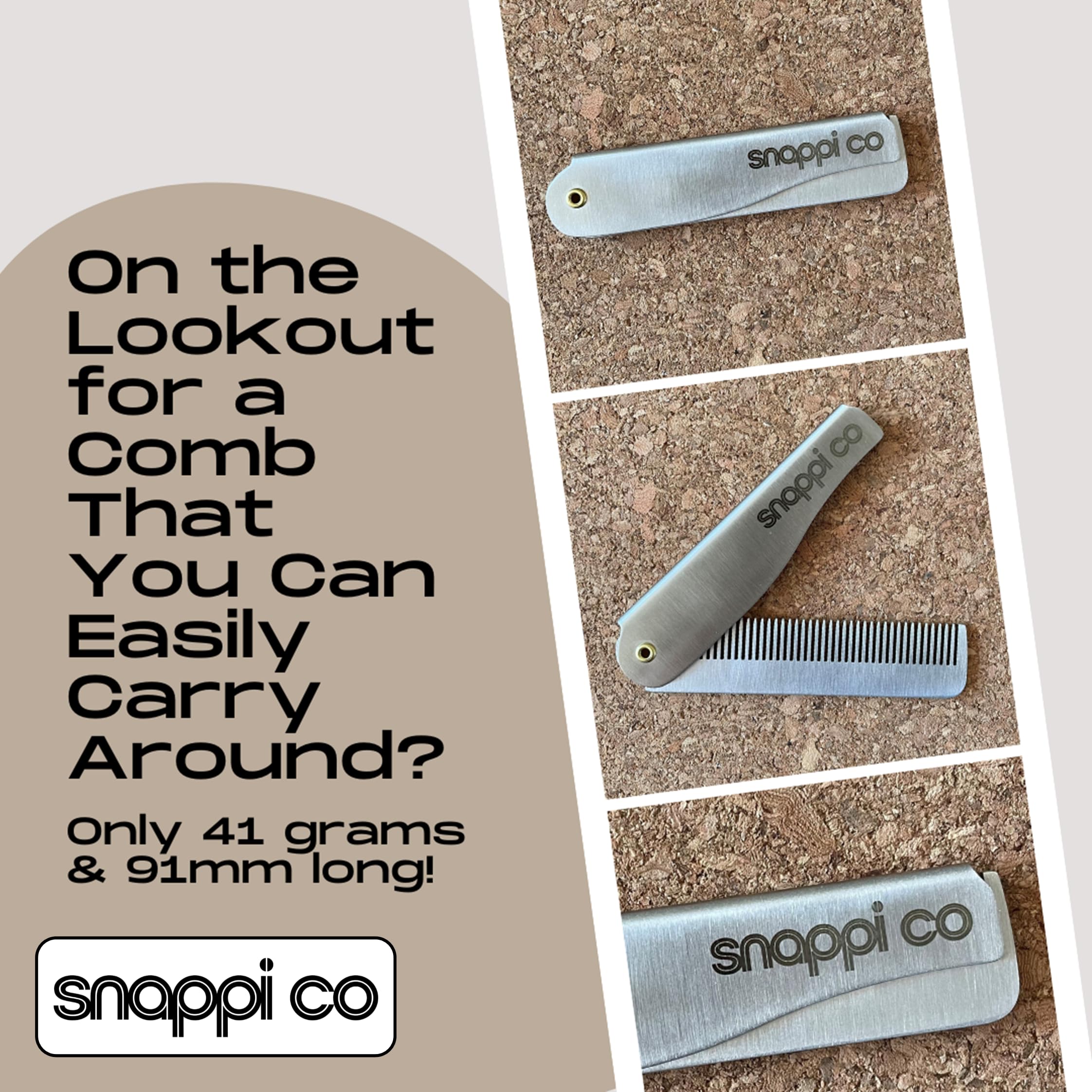 Close-up of Snappi Co beard comb teeth for smooth detangling