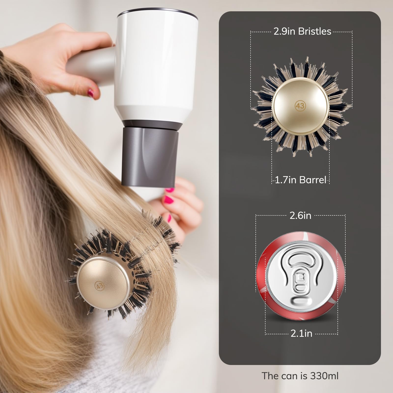 Sndyi round brush ergonomic handle for comfortable grip during styling.