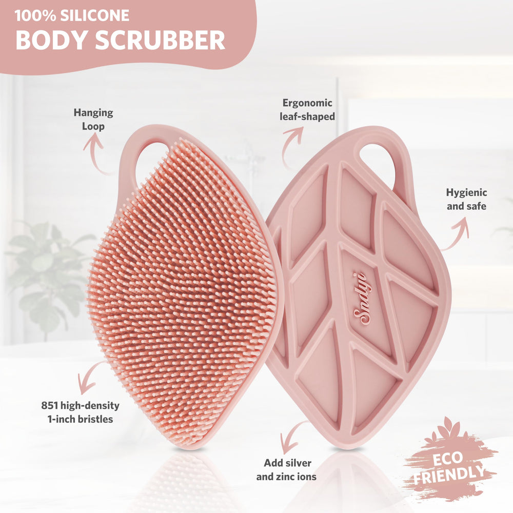 Sndyi Scrubber muestra brotes espumosos para aplicar gel de ducha