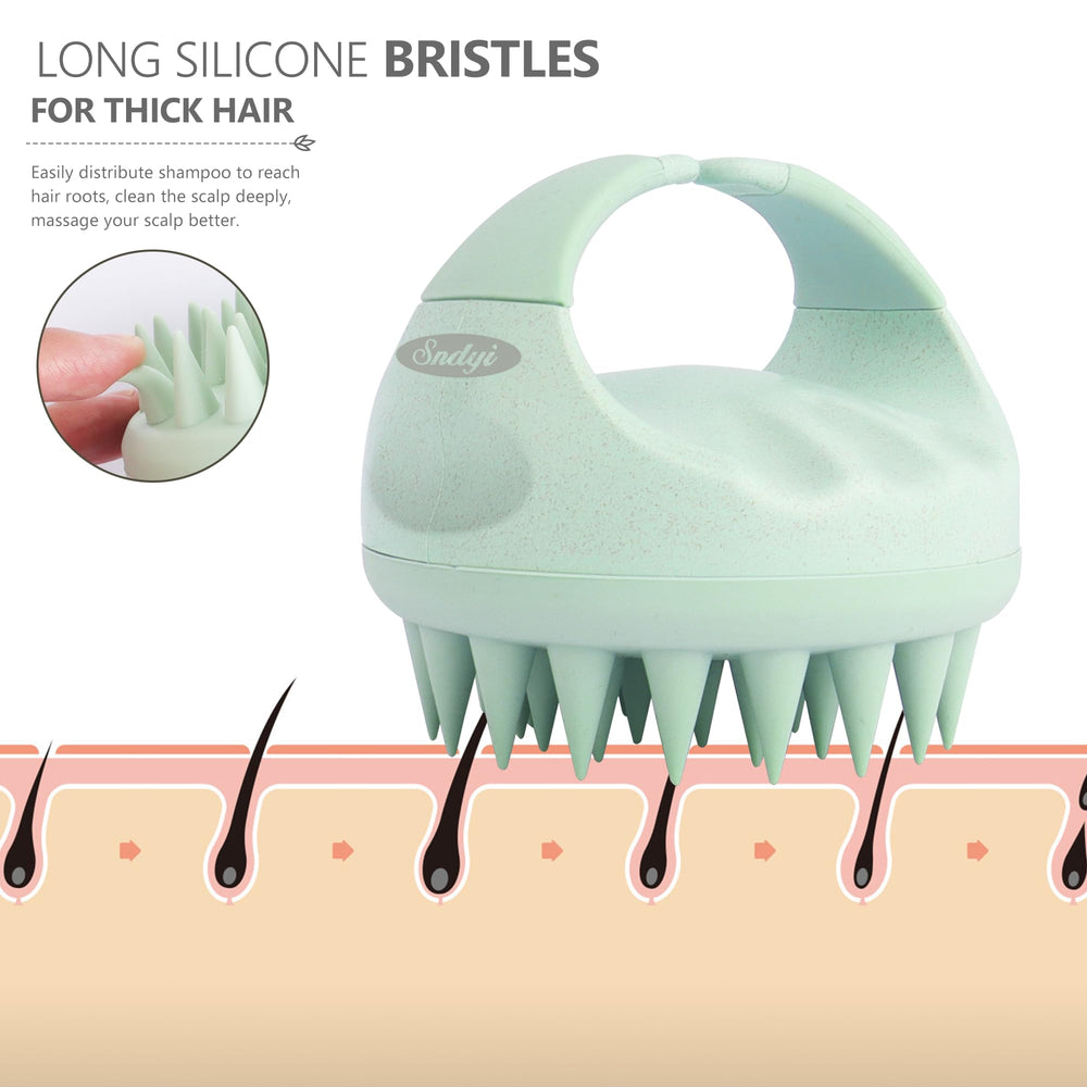 Sndyi silicone bristles densely spaced for thorough shampoo distribution.