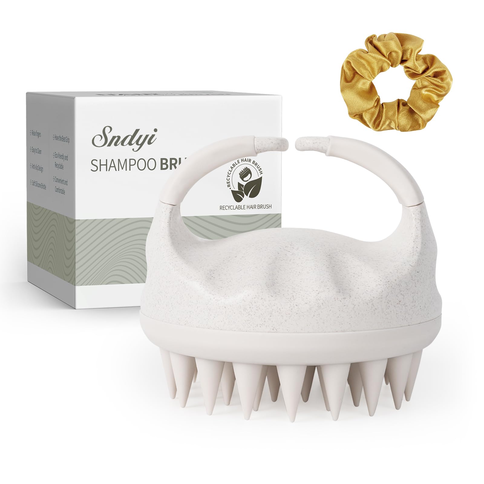 Sndyi soft silicone scalp massager in beige for gentle dandruff care and cleansing