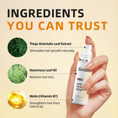 Snidin Hair Growth Spray close-up emphasizing biotin for hair vitality
