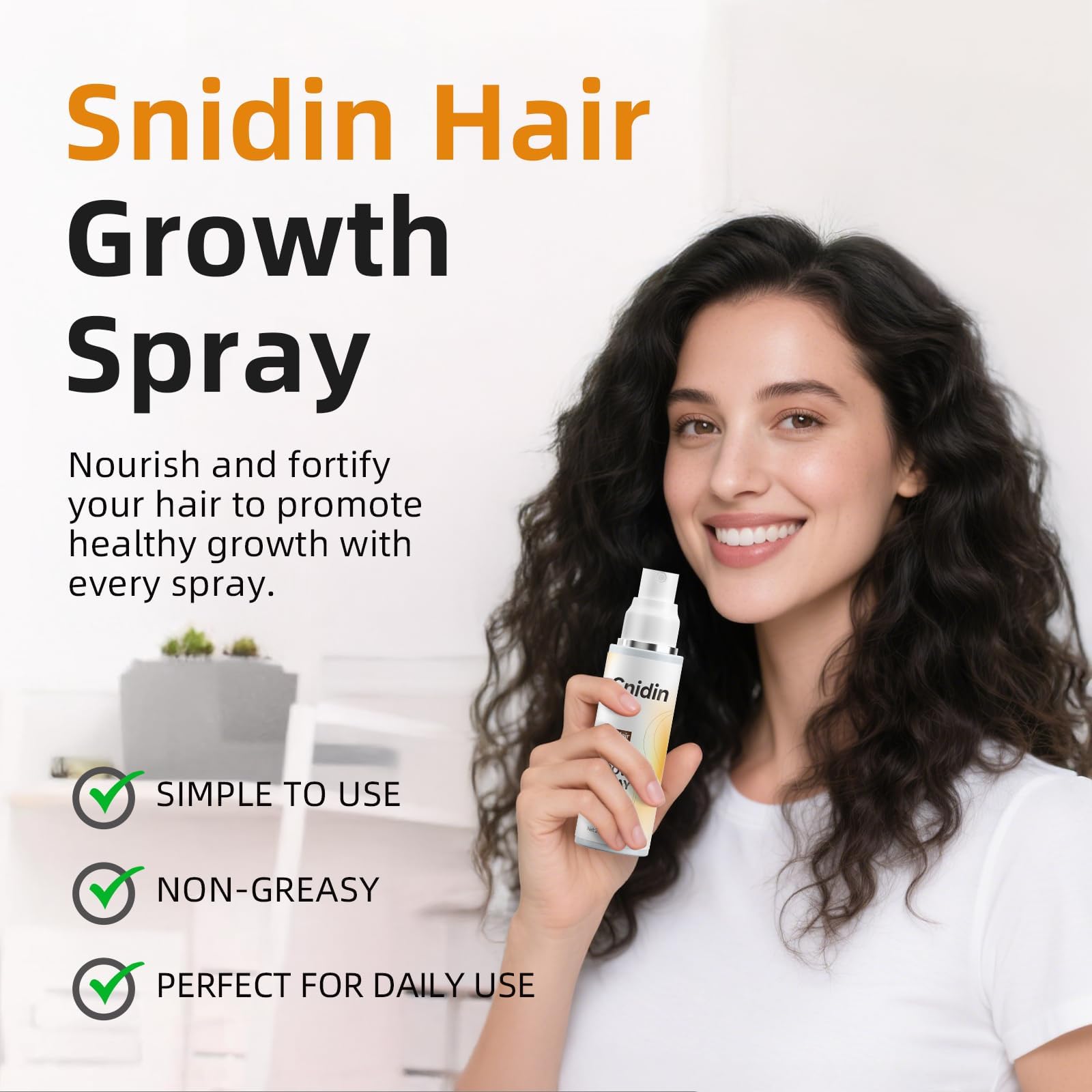 Snidin Hair Growth Spray setup on a vanity for daily routine