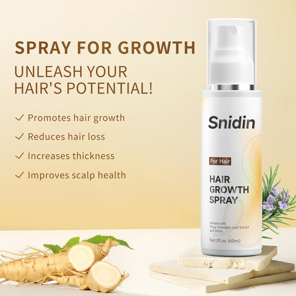 Snidin Hair Growth Spray highlighting rosemary oil for scalp nourishment