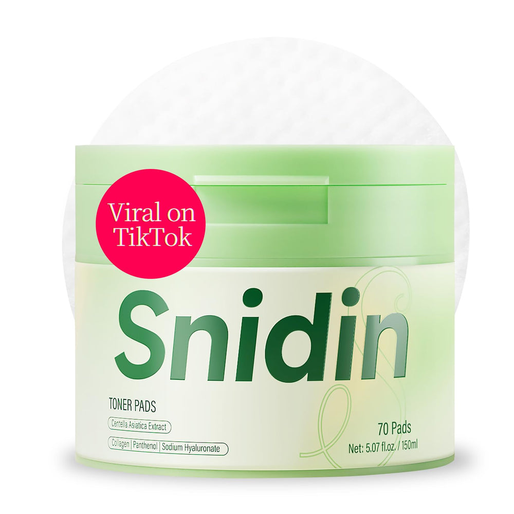 Snidin Toner Pads jar closeup showing instant hydration and radiant skin