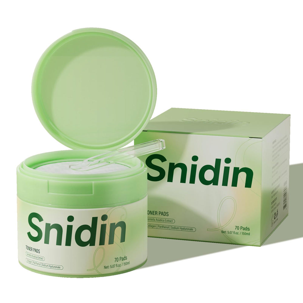 Snidin Toner Pads in sealed jar promoting hygienic, convenient skincare