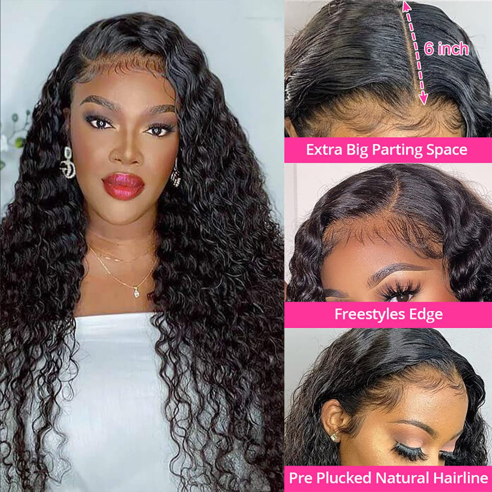 SNJON Water Wave 13x6 HD lace front wig front view highlights seamless parting