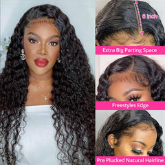 SNJON Water Wave 13x6 HD lace front wig front view highlights seamless parting