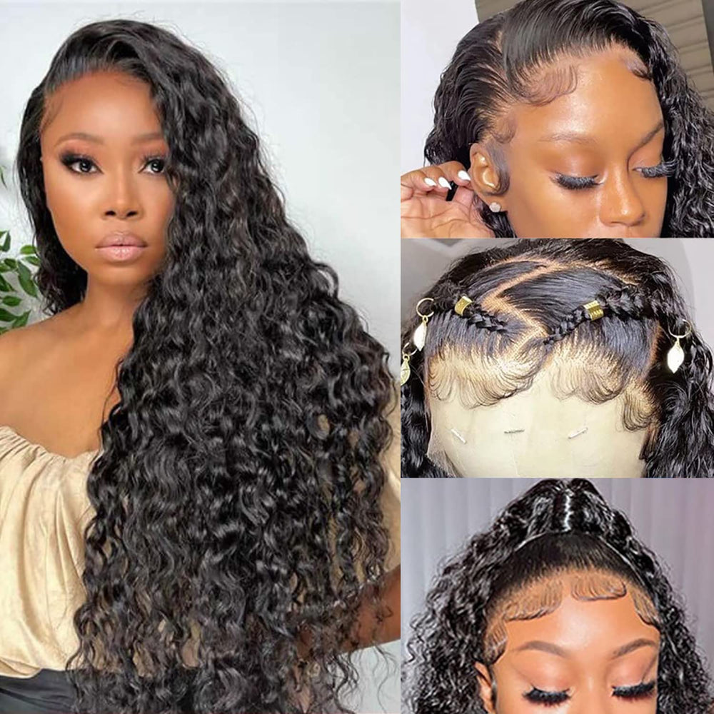 SNJON Water Wave 13x6 HD lace front wig parting detail with natural scalp illusion
