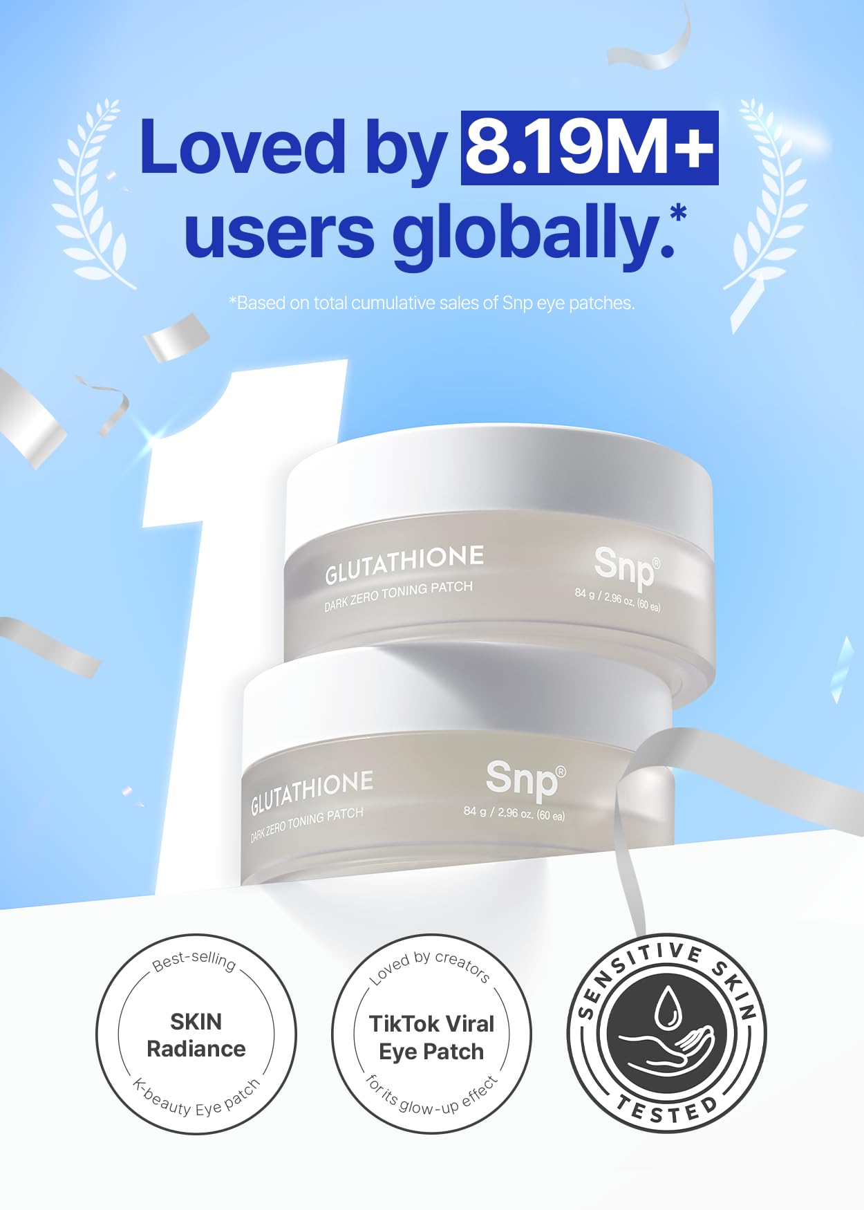 Parche SNP con textura hidrogel para sensación refrescante en el contorno de ojos.