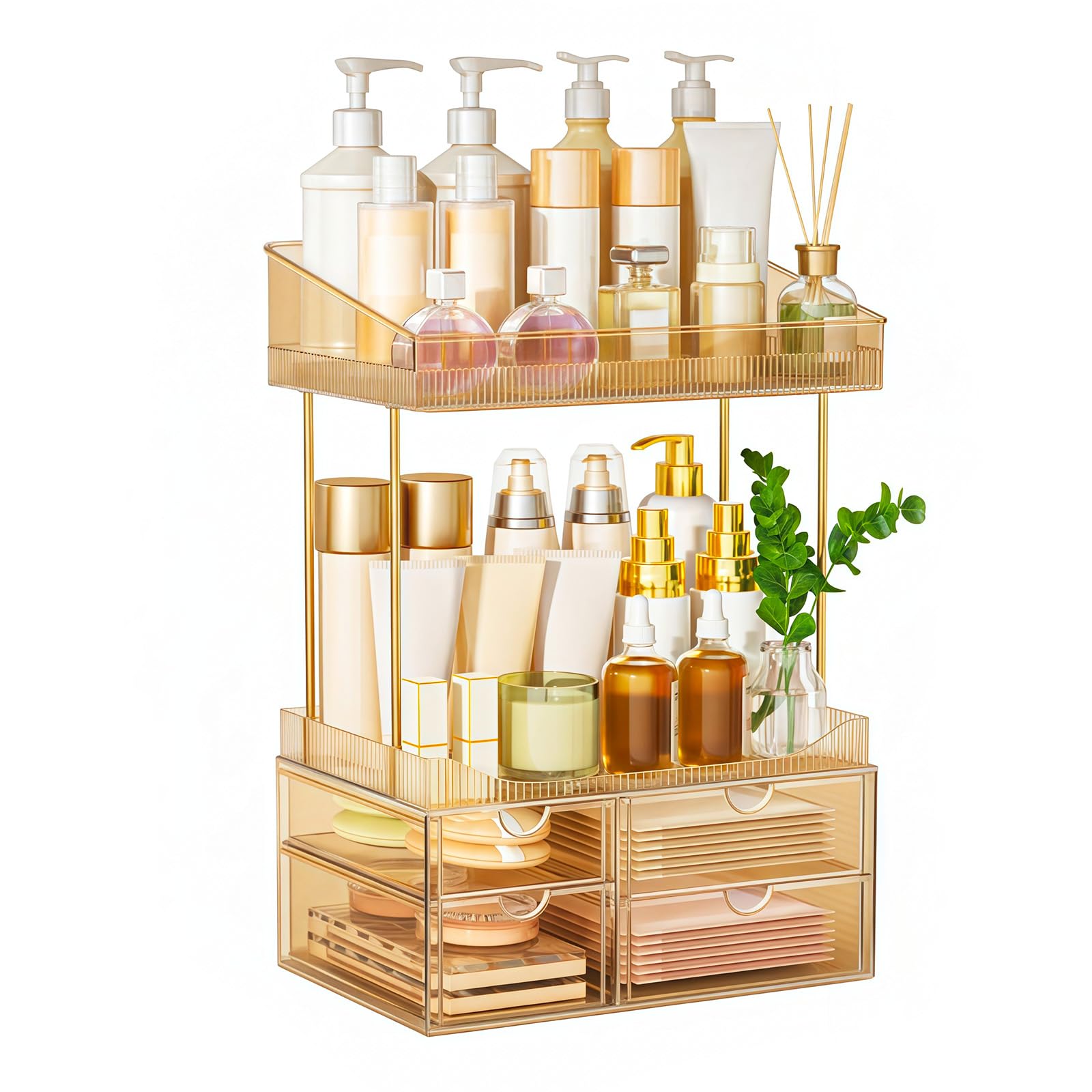 SNSLXH makeup organizer top view showing expanded cosmetic storage