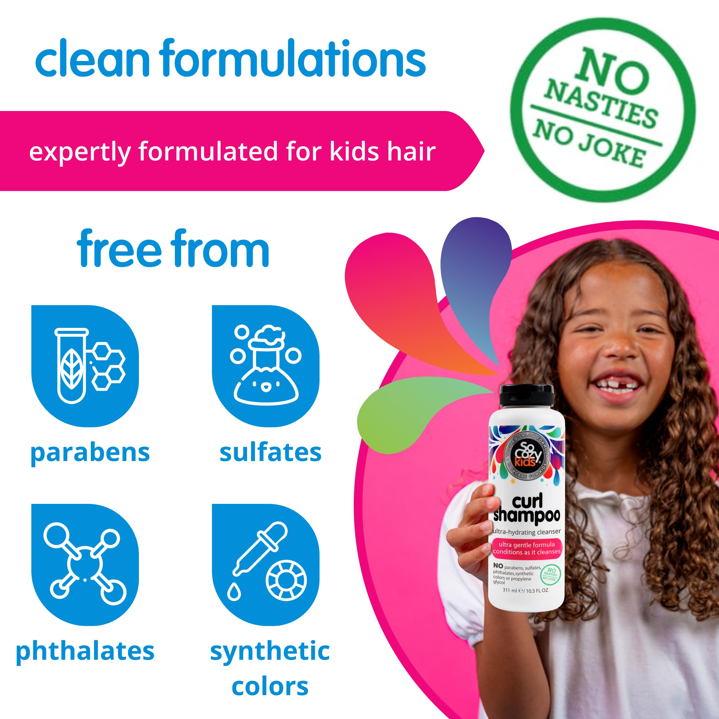 SoCozy Curl Shampoo hydrolyzed keratin provides hair protection and strength.