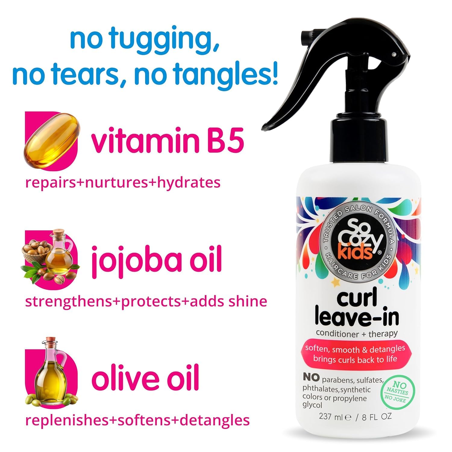 So Cozy detangling action demonstrates knot-free hair in seconds.