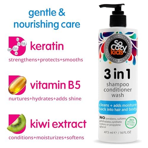 SoCozy Kids 3-in-1 body wash foam cleanses skin and rinses clean.
