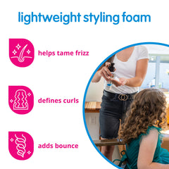 SoCozy Kids Sensitive Styling Foam application close-up for gentle, breathable styling.