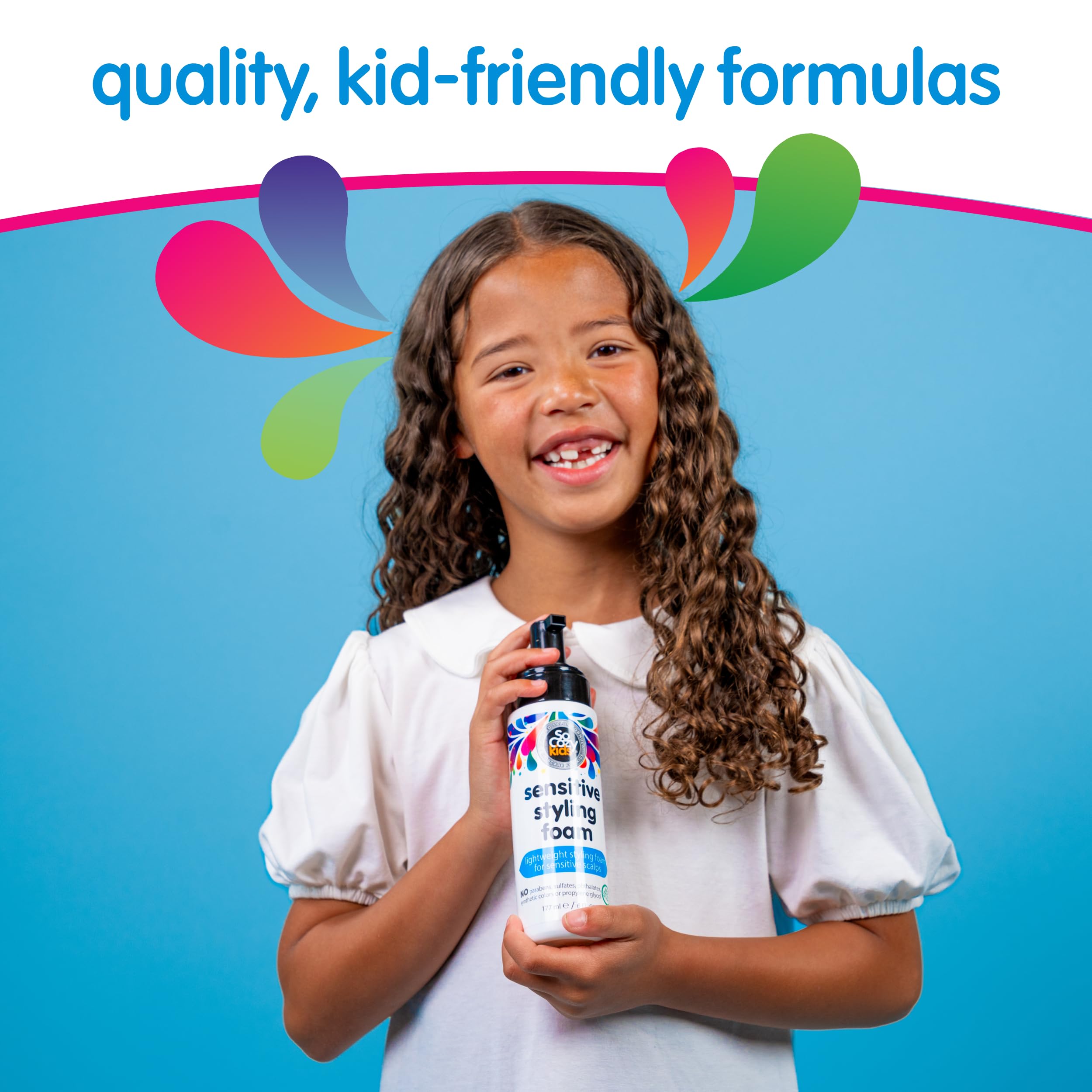 SoCozy Kids Sensitive Styling Foam delivers a natural hold with lightweight, airy feel.