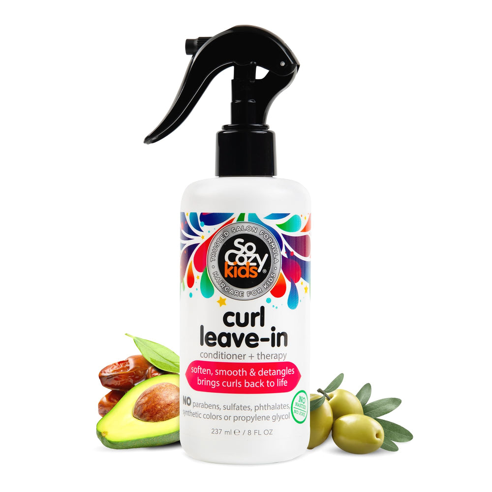 So Cozy leave-in conditioner spray bottle for quick detangling and hydrated curls.