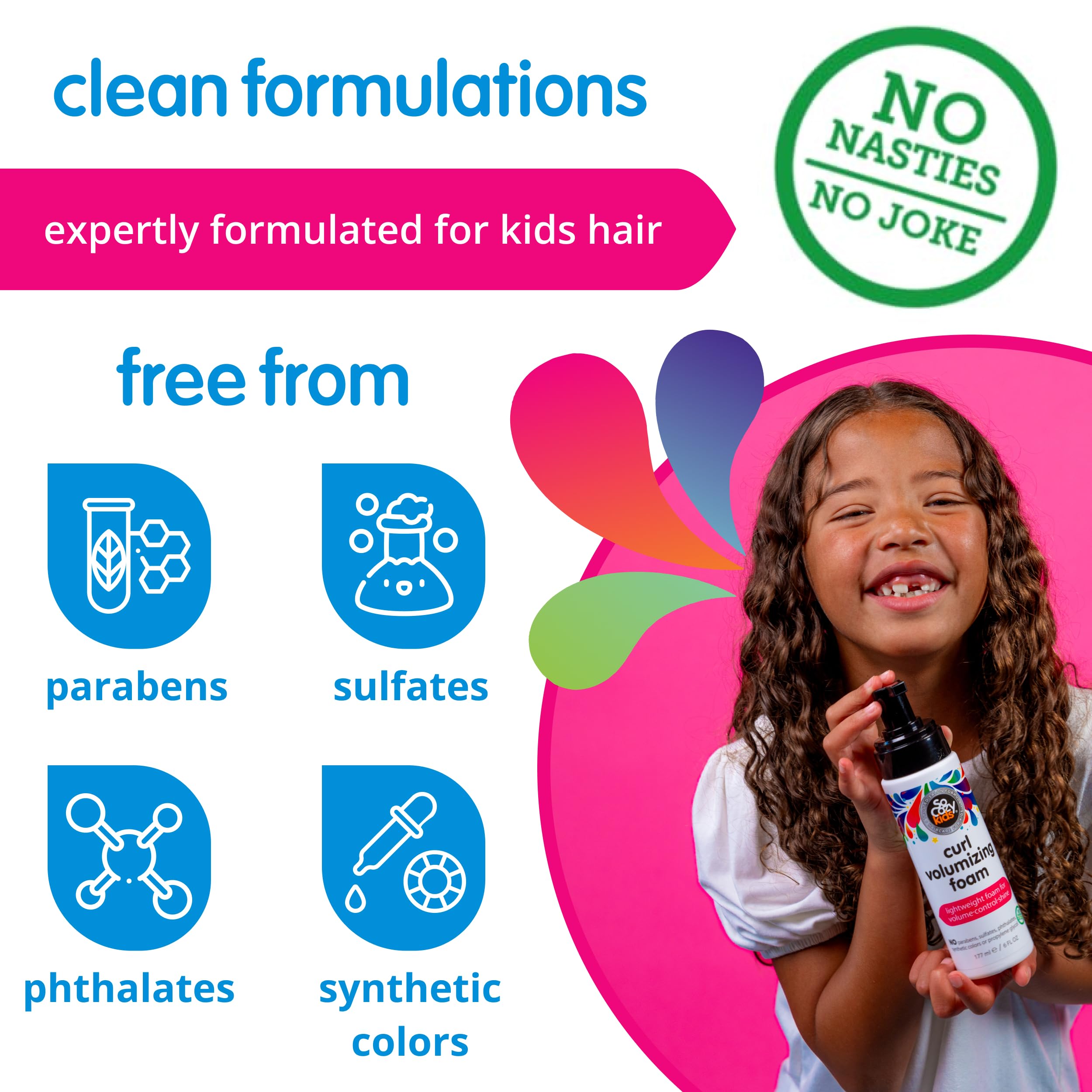 SoCozy mousse para niños, control frizz: rizos suaves sin peso.