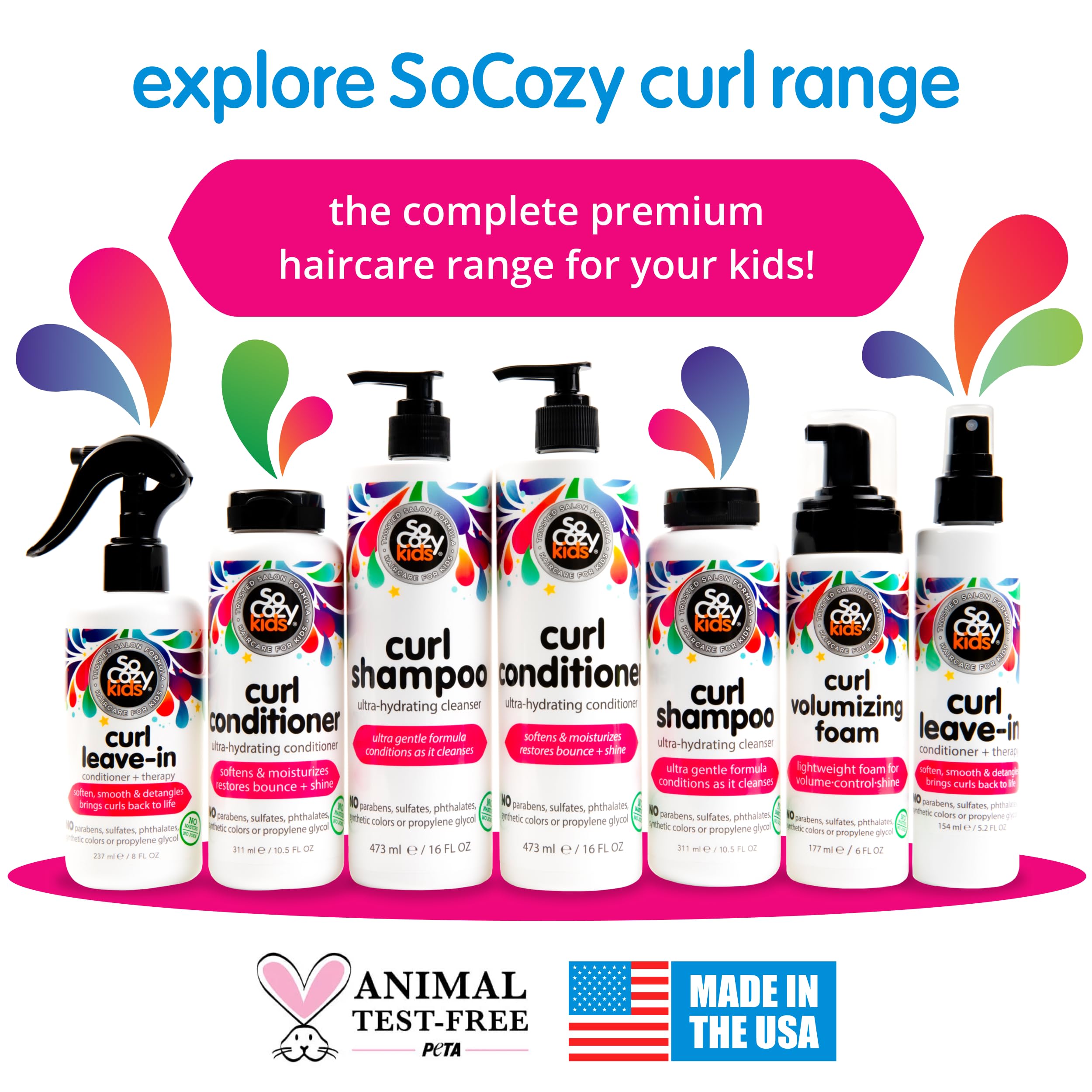SoCozy mousse para niños, cuidado suave: fórmula sin sulfatos ni parabenos.