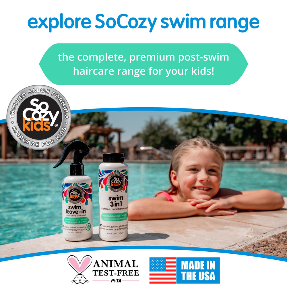 SoCozy Swim 8oz packaging showcases convenient at-home care