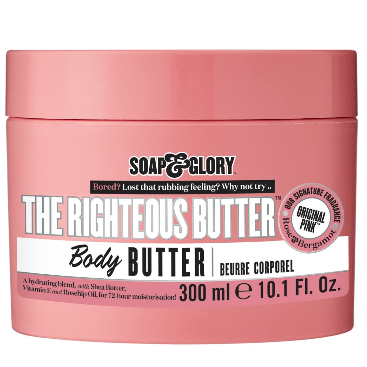 Soap & Glory The Righteous Butter jar close-up highlighting rich moisture for dry skin