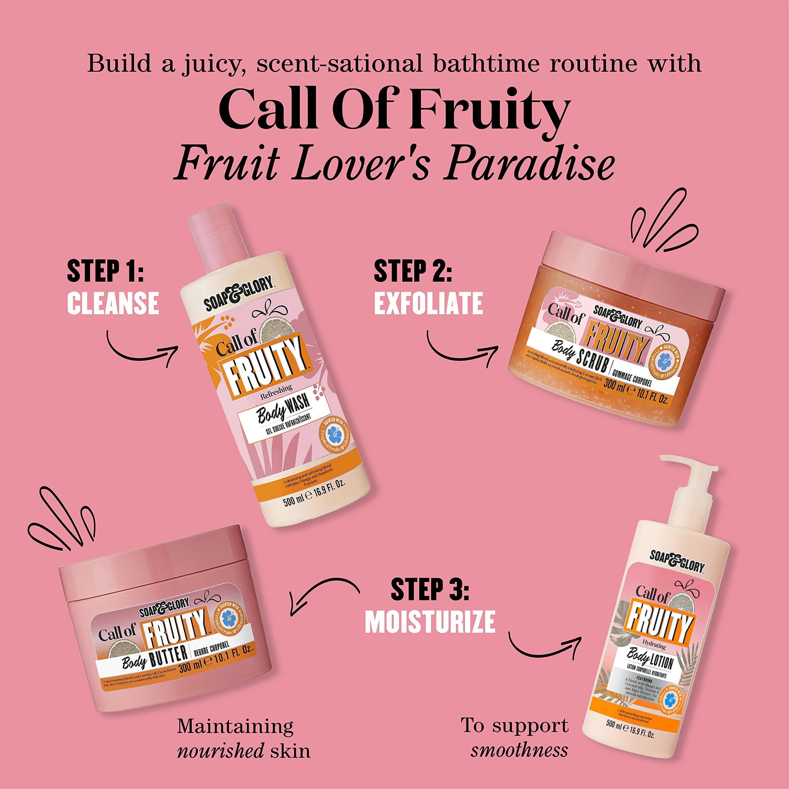 Soap & Glory Call of Fruity texture on arm suggests smooth skin.
