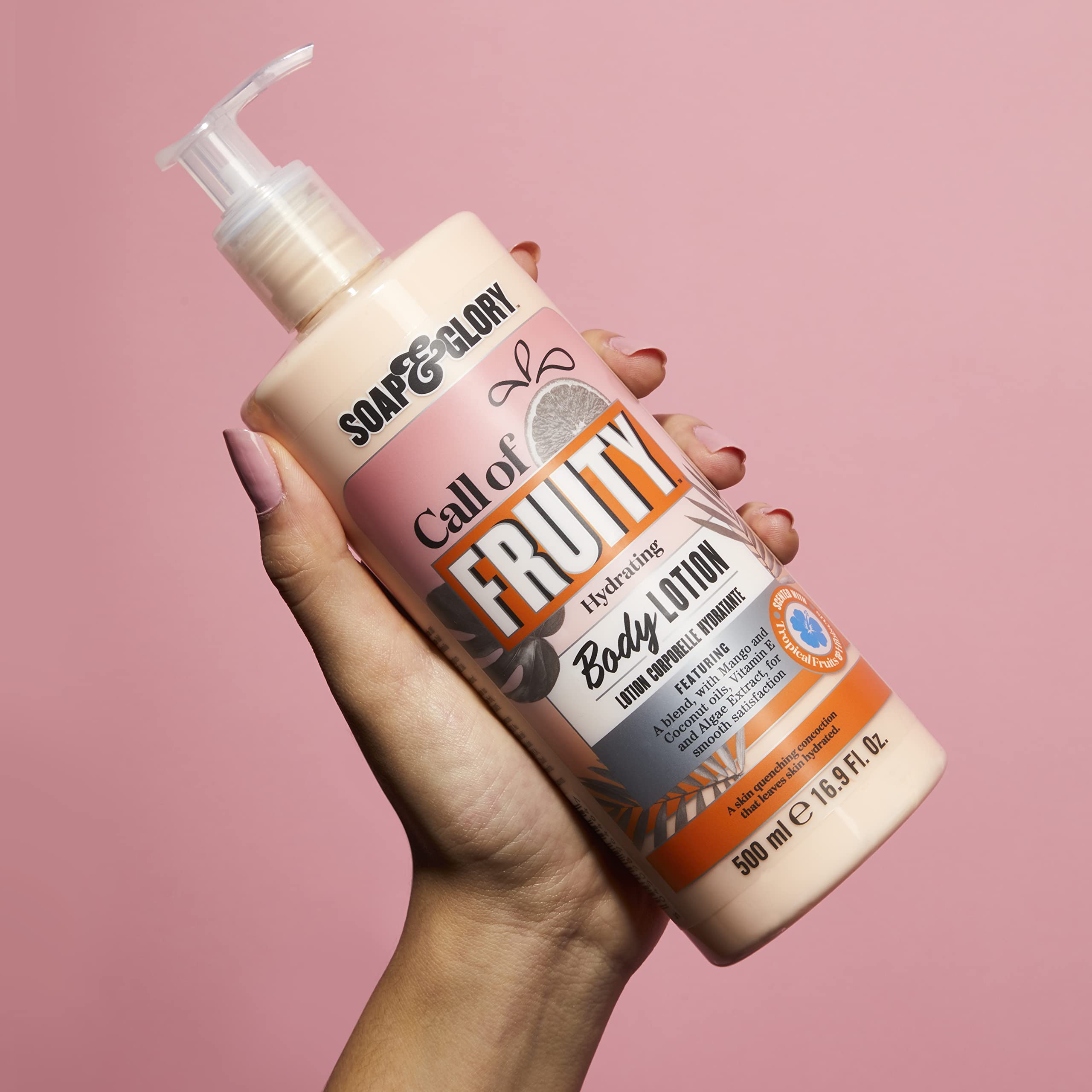 Soap & Glory Call of Fruity vegan label indicating animal-free formulation.