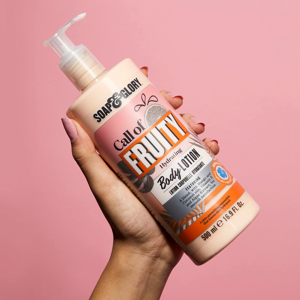Soap & Glory Call of Fruity vegan label indicating animal-free formulation.