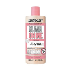 Soap & Glory Clean On Me bottle front showing Original Pink scent for daily moisture