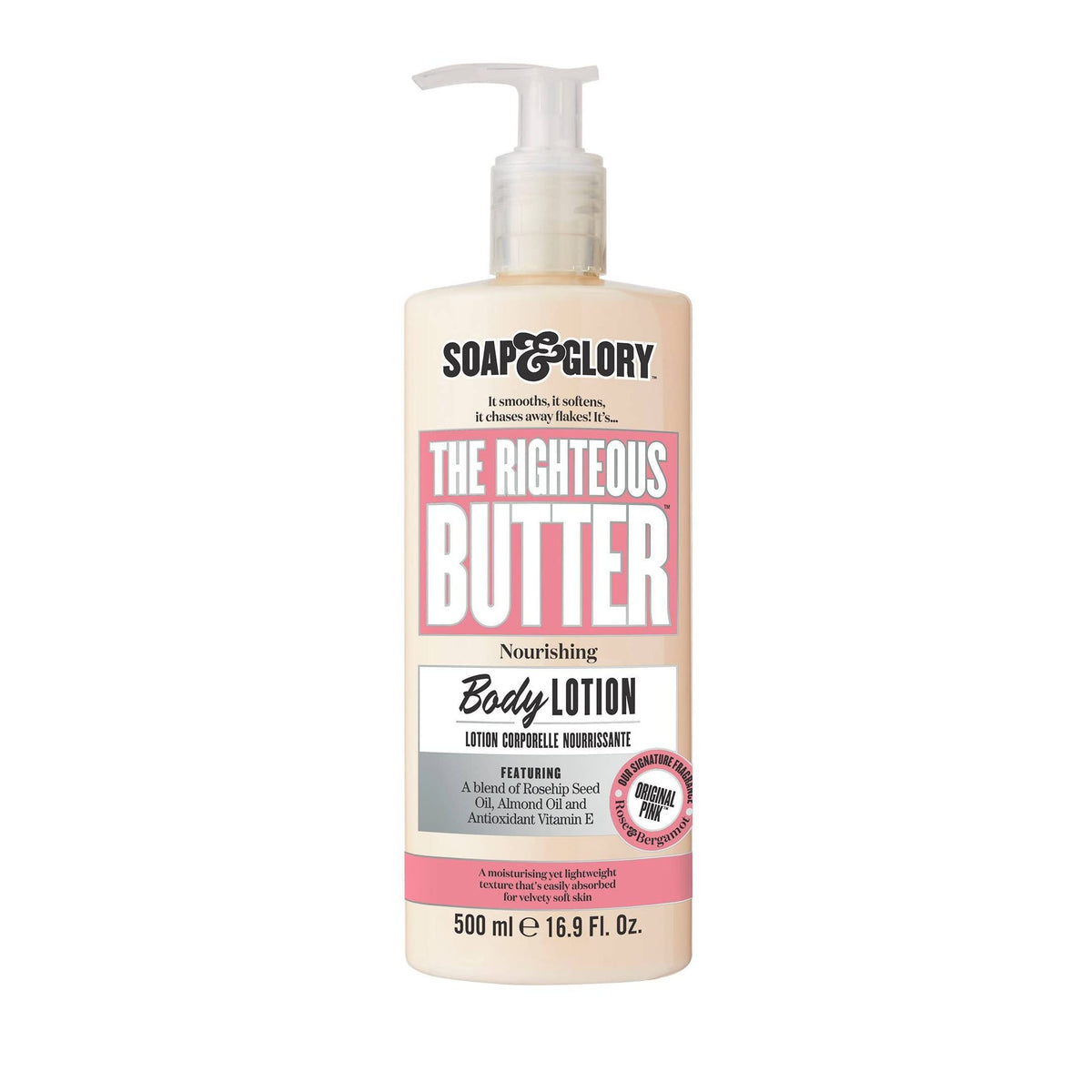 Soap & Glory Original Pink bottle with pump for lightweight hydration