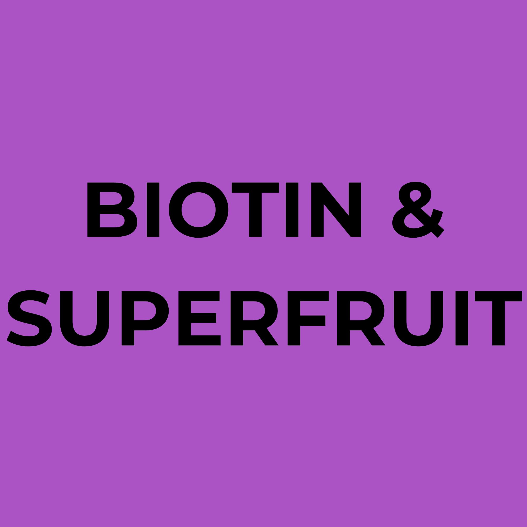 Soapbox Biotin and Superfruit Shampoo duo on display for all hair types.